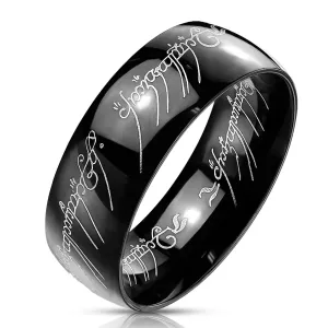 Črn jeklen obroček z motivom Gospodarja prstanov, 8 mm - Velikost: 60