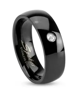 Črn jeklen prstan, sijoča zaobljena kraka, prozorni cirkoni, 6 mm - Velikost: 49