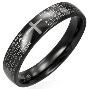 Črn prstan iz nerjavečega jekla z besedilom molitve - Velikost: 52