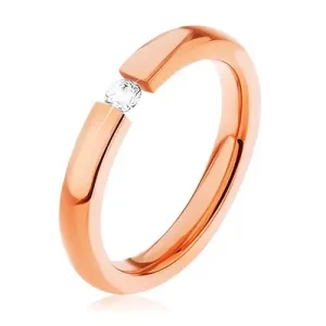 Jeklen poročni prstan, bakrene barve, droben prozoren cirkon, visok sijaj - Velikost: 50