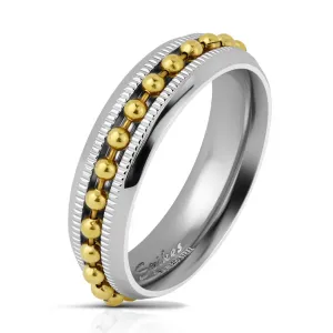 Jeklen poročni prstan - sijoče kroglice v zlati barvi, 6 mm - Velikost: 49