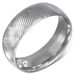 Jeklen poročni prstan v srebrni barvi s poševnimi zarezami - Velikost: 65