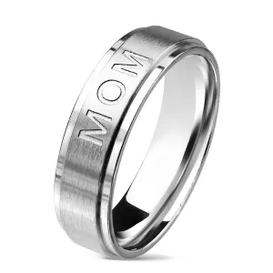 Jeklen poročni prstan z napisom MOM, srebrne barve, 6 mm - Velikost: 49
