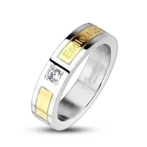 Jeklen poročni prstan, zlat pas - Endless Love, cirkon - Velikost: 50