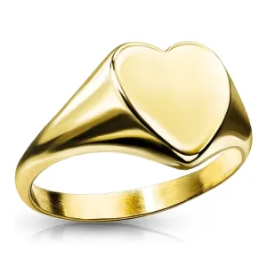 Jeklen prstan 316L - ploščato in gladko srce, zlata barva dizajna - Velikost: 54
