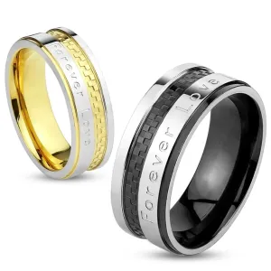 Jeklen prstan 316L, srebrna in črna barva, napis ''Forever Love'', 8 mm - Velikost: 62