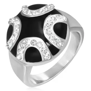 Jeklen prstan - dekorativni polmeseci na črni osnovi - Velikost: 52