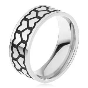 Jeklen prstan, dve široki liniji simetričnih srčastih kontur - Velikost: 65