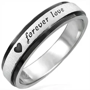 Jeklen prstan s črnima robovoma, Forever Love - Velikost: 52