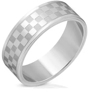 Jeklen prstan srebrne barve - mat in sijoči kvadrati, 8 mm - Velikost: 61