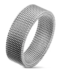 Jeklen prstan srebrne barve z mrežastim vzorcem - Velikost: 49