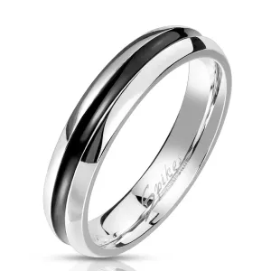 Jeklen prstan v srebrni barvi – črta iz črne glazure, 4 mm - Velikost: 67