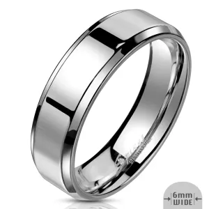 Jeklen prstan v srebrni barvi - linija s sijočo površino, 6mm - Velikost: 52