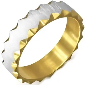 Jeklen prstan v zlati barvi s satenastim pasom in trikotnimi izrezi - Velikost: 62