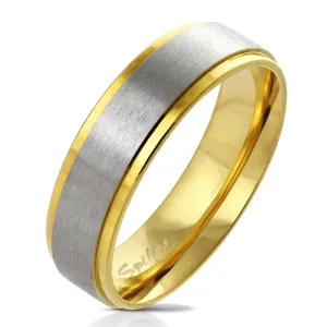 Jeklen prstan v zlati barvi - sredinska linija z mat površino, 6 mm - Velikost: 52