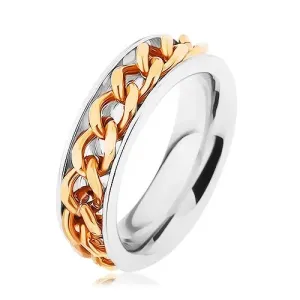 Jeklen prstan, verižica zlate barve, zrcalast lesk - Velikost: 54
