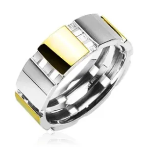 Jeklen prstan z zlatimi deli - Velikost: 68