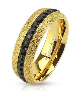 Jeklen prstan zlate barve, lesketav, cirkonski pas, 6 mm - Velikost: 52