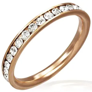Jeklen prstan zlato rožnate barve - prozorni kamenčki - Velikost: 47