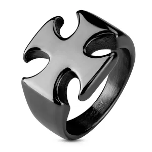 Masiven črn prstan iz jekla 316 L, sijoč gladek malteški križ - Velikost: 67