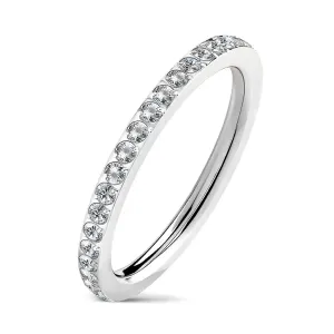 Ozek jeklen poročni prstan z vdelanimi prozornimi cirkoni, srebrne barve - Velikost: 50