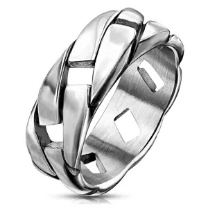 Patiniran jekleni prstan v srebrni barvi – sijajni vzorec verige, 8 mm - Velikost: 59