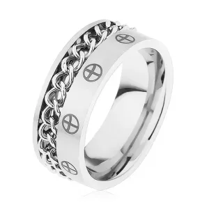Poročni prstan iz jekla 316L, srebrne barve, križi v krogih - Velikost: 57