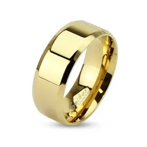 Poročni prstan iz jekla v zlati barvi s prirezanima robovoma, 8 mm - Velikost: 69