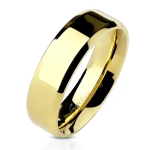 Poročni prstan iz jekla zlate barve z rahlo stanjšanimi robovi, 6 mm - Velikost: 49