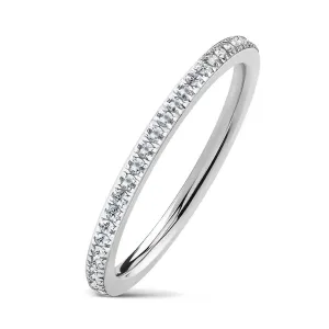 Poročni prstan iz nerjavečega jekla, srebrne barve, lesketavi prozorni cirkoni, 2 mm - Velikost: 57
