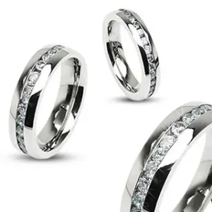 Poročni prstan iz nerjavečega jekla srebrne barve, prozorna cirkonska linija - Velikost: 49