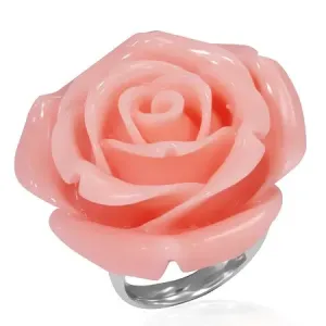 Prstan iz jekla - cvetoča cvetlica roza barve iz plastike - Velikost: 49