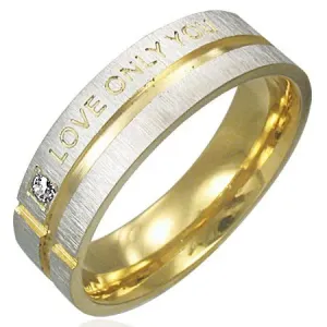 Prstan iz jekla - srebrn z zlatimi črtami, ljubezenska izjava - Velikost: 67