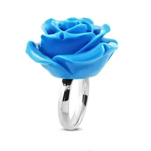 Prstan iz nerjavečega jekla – cvetoča vrtnica, sijoča modra smole - Velikost: 51
