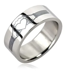 Prstan iz nerjavečega jekla - srce s krono - motiv prstana Claddagh - Velikost: 51