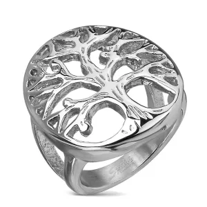 Prstan iz nerjavečega jekla z motivom drevesa življenja v velikem ovalu, srebrne barve - Velikost: 49