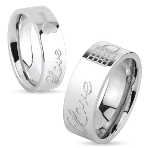 Sijoč jeklen prstan srebrne barve, napis Love in zaprta ključavnica, 8 mm - Velikost: 60