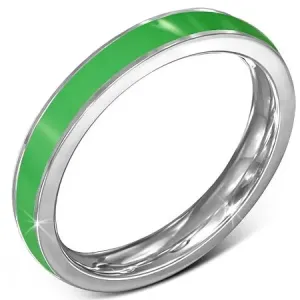 Tanek jeklen prstan - poročni prstan, zelen pas, srebrn rob - Velikost: 54