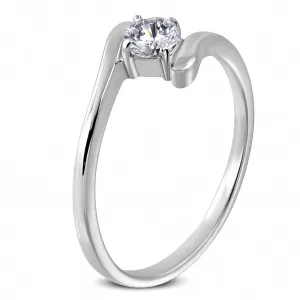 Zaročni prstan - okrogel kamenček, pritrjen med koncema prstana - Velikost: 49