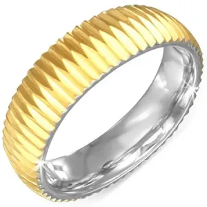 Zlat prstan iz nerjavečega jekla - narebren - Velikost: 63
