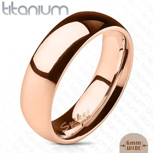 Gladek prstan iz titana v barvi rožnatega zlata, sijoča ​​površina, 6 mm - Velikost: 57