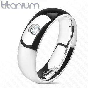 Poročni prstan iz titana s cirkonom - gladek, 4 mm - Velikost: 55