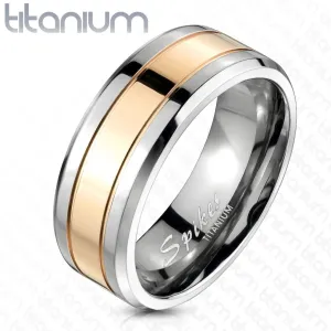 Poročni prstan iz titana s pasom zlato rožnate barve, 8 mm - Velikost: 65
