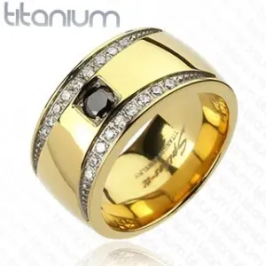 Prstan iz titana zlate barve s polmesecema s cirkoni - Velikost: 65