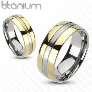 Prstan iz titana - zlato-srebrna barvna kombinacija - Velikost: 49
