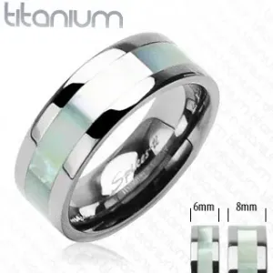 Titanov poročni prstan srebrne barve z bisernatim sredinskim pasom - Velikost: 49