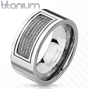 Titanov prstan - obroček v srebrnem dizajnu, okrašen s kovinskimi žicami, 10 mm - Velikost: 68