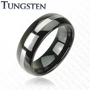 Črn volframov prstan, linija srebrne barve, zaobljena površina, 8 mm - Velikost: 50