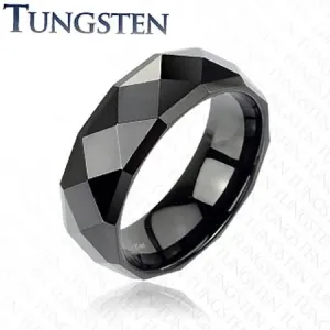 Črn volframov prstan z izpopolnjenimi rombi, 6 mm - Velikost: 67
