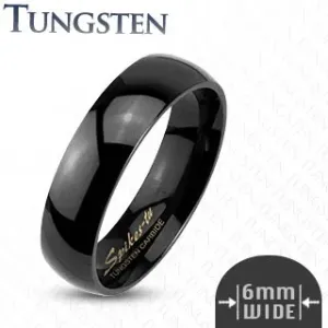 Gladek črn prstan iz volframa, 6 mm - Velikost: 52